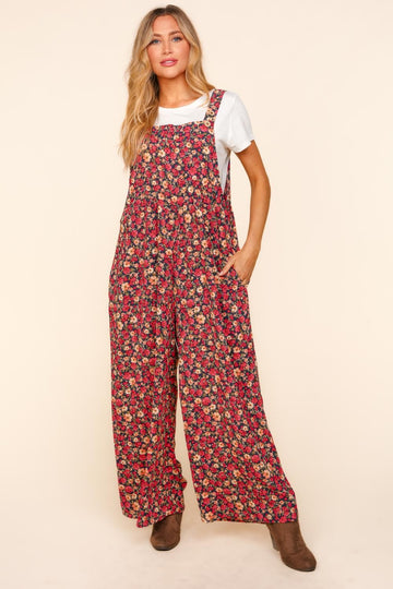 Bib Overalls Button Floral Jumpsuit