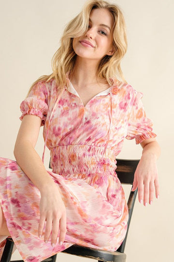 Plus Lurex Printed And Smocked Waist Midi Dress