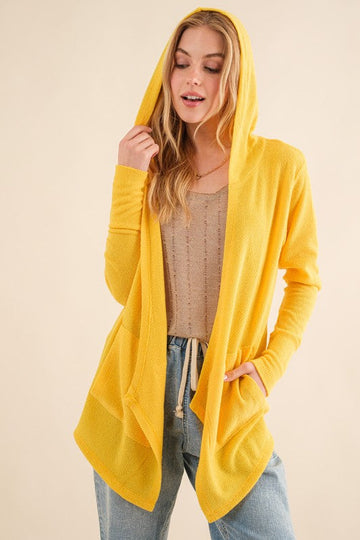 Yellow Thermal Hoodie Casual Cardigan