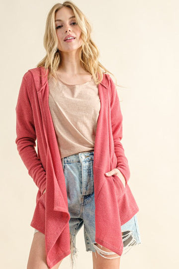 Rose Pink Thermal Hoodie Casual Cardigan