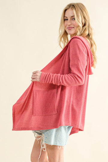 Plus Rose Pink Thermal Hoodie Casual Cardigan