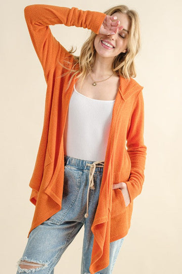Dusty Coral Printed Thermal Hoodie Casual Cardigan