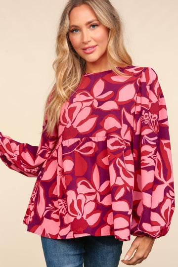BABYDOLL PEPLUM FLORAL WOVEN BLOUSE TOP