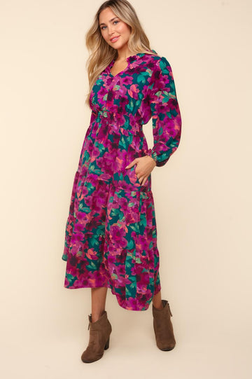 Floral Maxi Length Smocked Waist Woven Dress