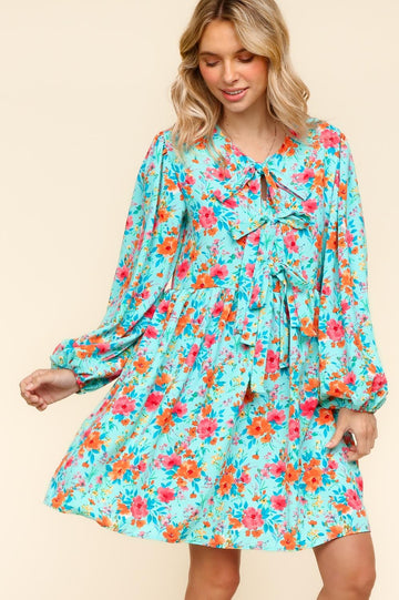 FRONT RIBBON BOW TIE MINI DRESS W/ POCKETS