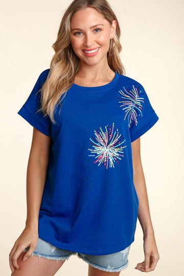 Plus Blue Dolman Firework Sequin Oversized Knit Top
