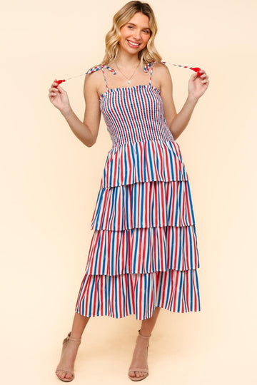 MIDI MULTICOLOR STRIPE PRINT DRESS
