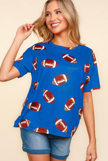 Plus Blue Game Day Football Print Buttery Soft Knit Top