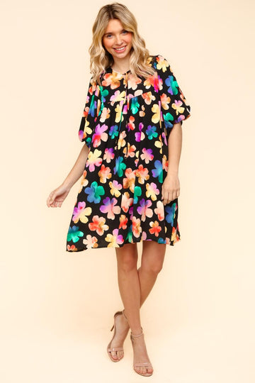 FLORAL WOVEN BABYDOLL DRES W/ SIDE POCKETS