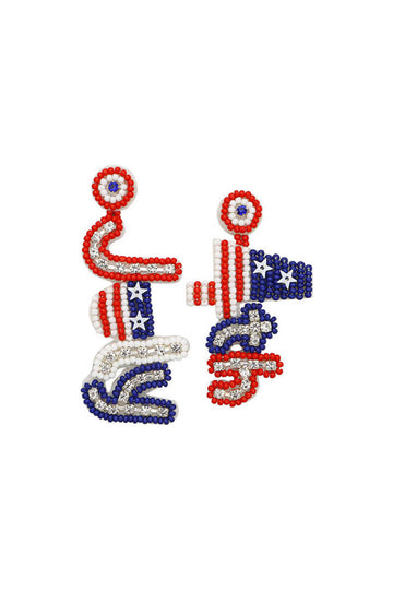 American Red/White/Blue Hat & Star Beaded Earrings (Open Pack)