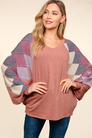 Rust Dolman Slouchy Washed French Terry Knit Top