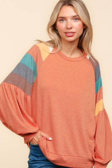 Pumpkin Stripe Brushed Hacci French Terry Knit Top