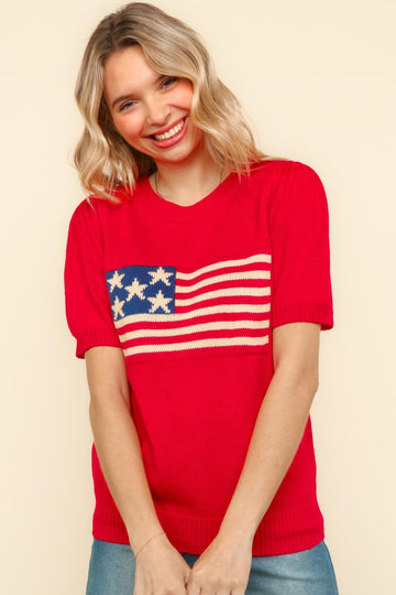 American Flag Jacquard Sweater Knit Top