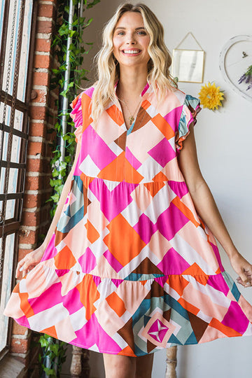 ABSTRACT PRINT SHORT BABYDOLL DRESS