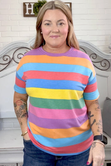 Step Into Spring Multicolor Stripe Terry Top (Open Pack)