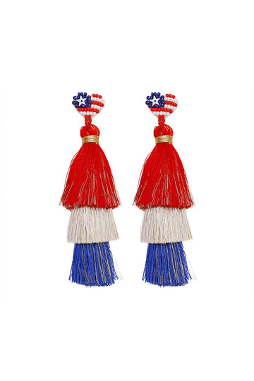 Red/White/Blue Tassel & Gold Dangle Earrings (Open Pack)