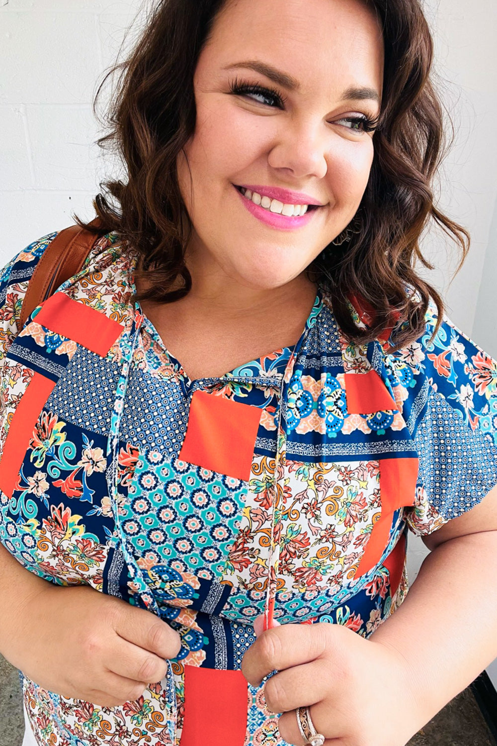Blue & Orange Boho Patchwork Raglan Top (Open Pack)