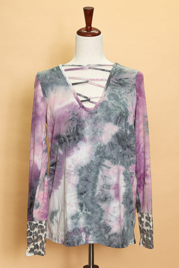 Tie Dye Animal Cuff V Neck