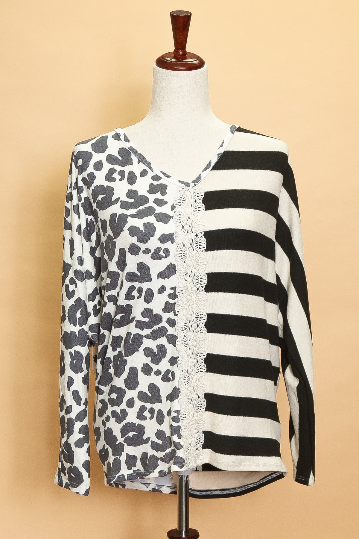 Animal Stripe Lace Detail Top (7pc)