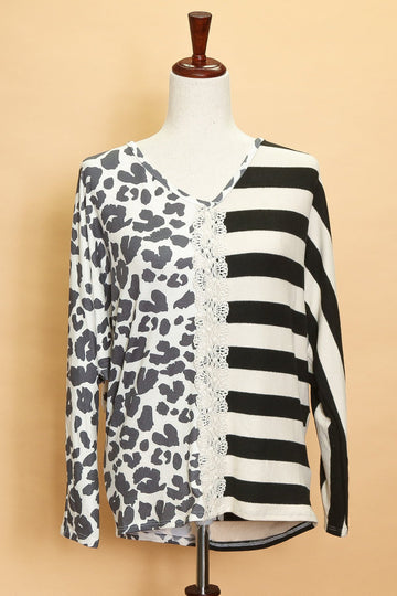 Animal Stripe Lace Detail Top (7pc)