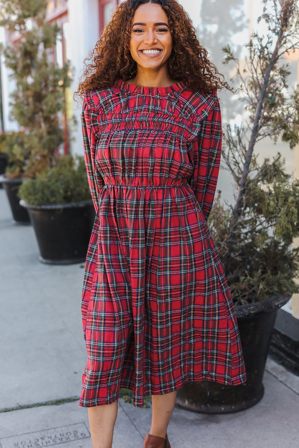 All I Want Hunter Red Plaid Check Woven Pocketed Dress (Open Pack)