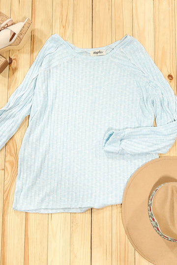 Blue Slub Rib Cross Detail Out Seam Oversized Knit Top (0-2-3)