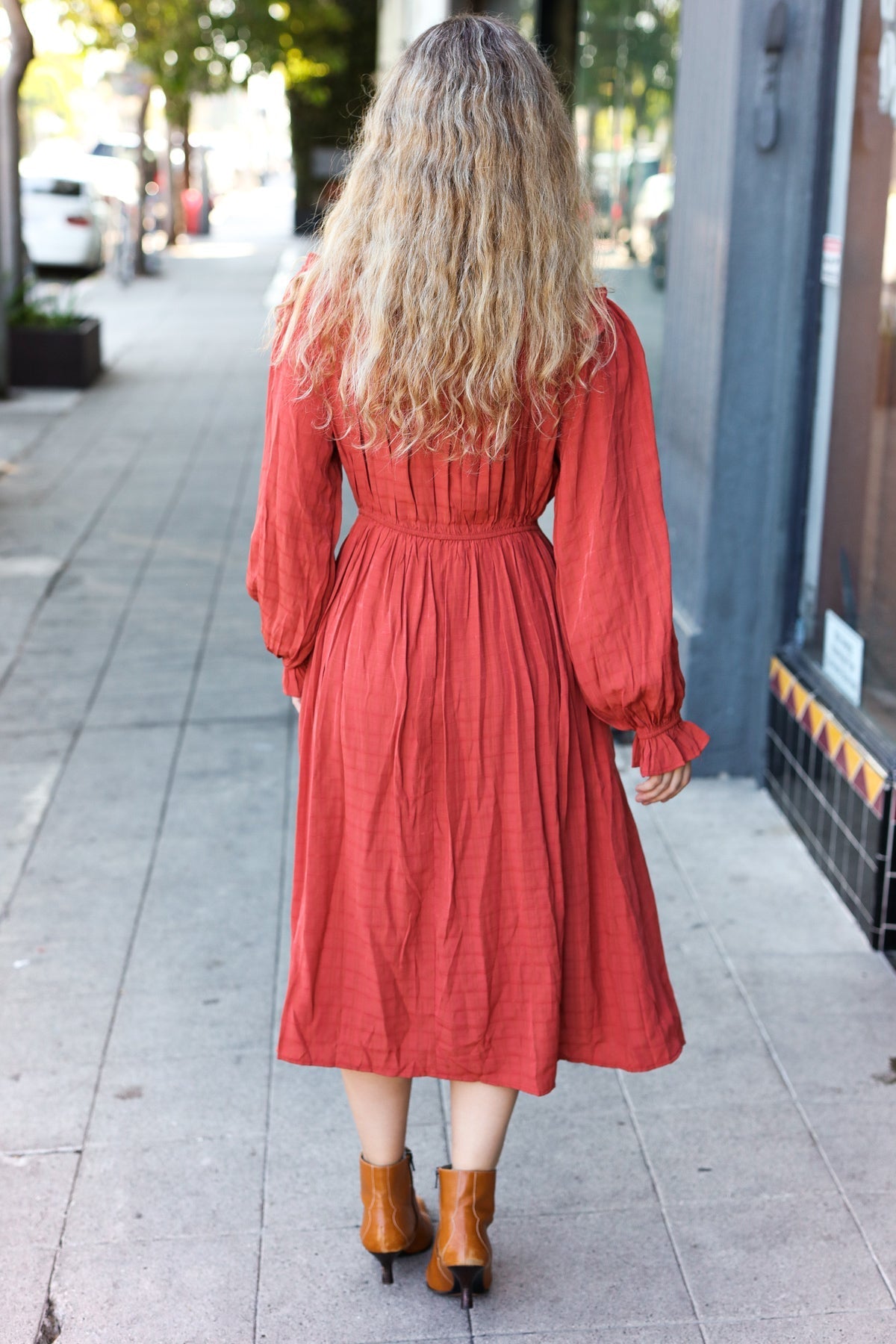Love Found Rust Mock Neck Embossed Lined Dress (Open Pack)