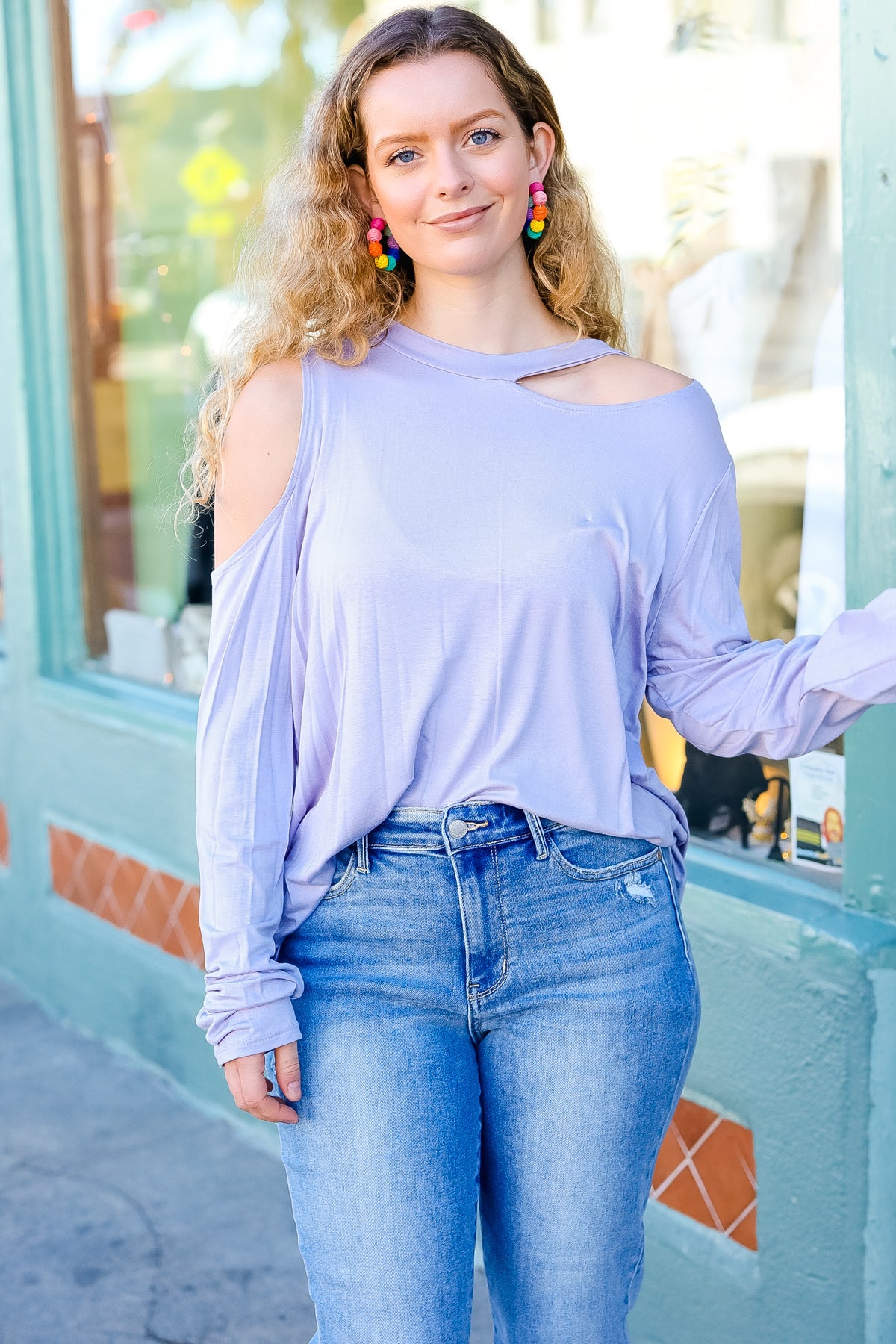 Plus Lilac Solid Cut Out Cold Shoulder Blouse