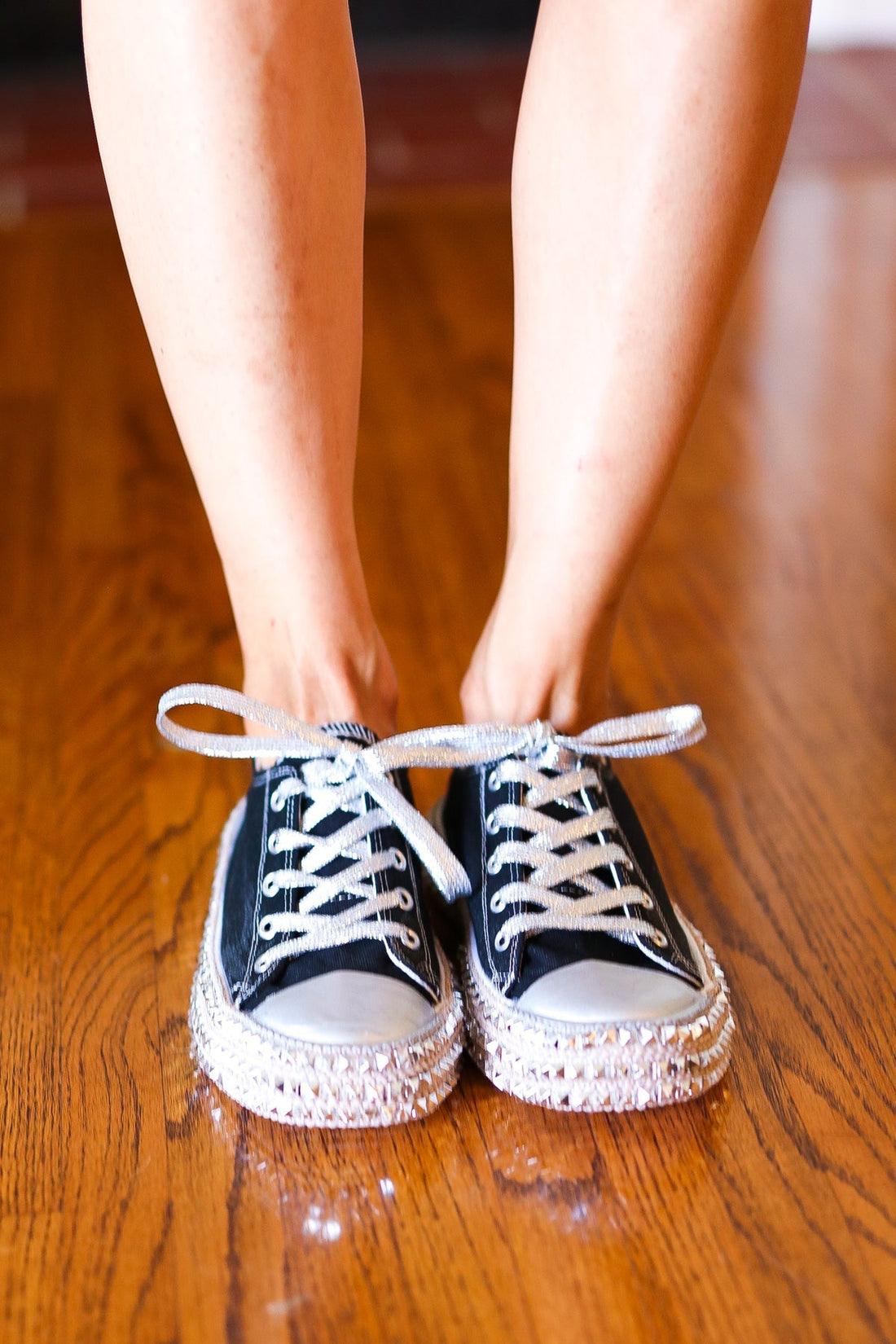 Black & Silver Studded Canvas Sneakers (Open Pack)