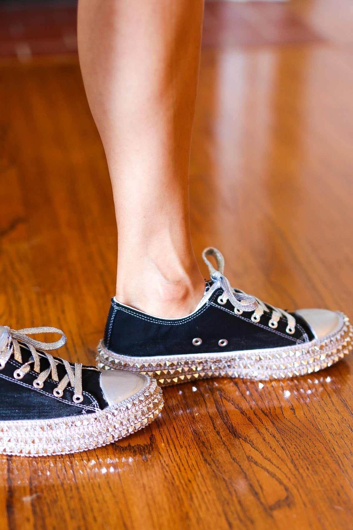 Black & Silver Studded Canvas Sneakers (Open Pack)