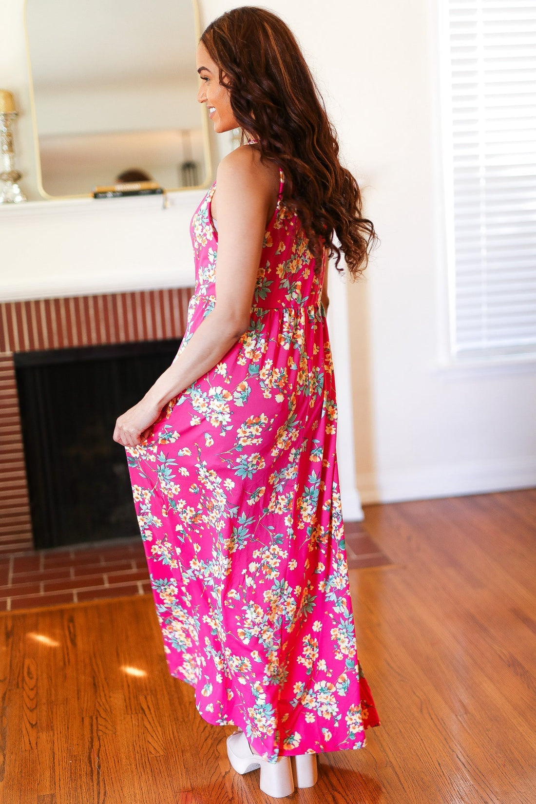 Pink Floral Print Fit and Flare Sleeveless Maxi Dress (Open Pack)