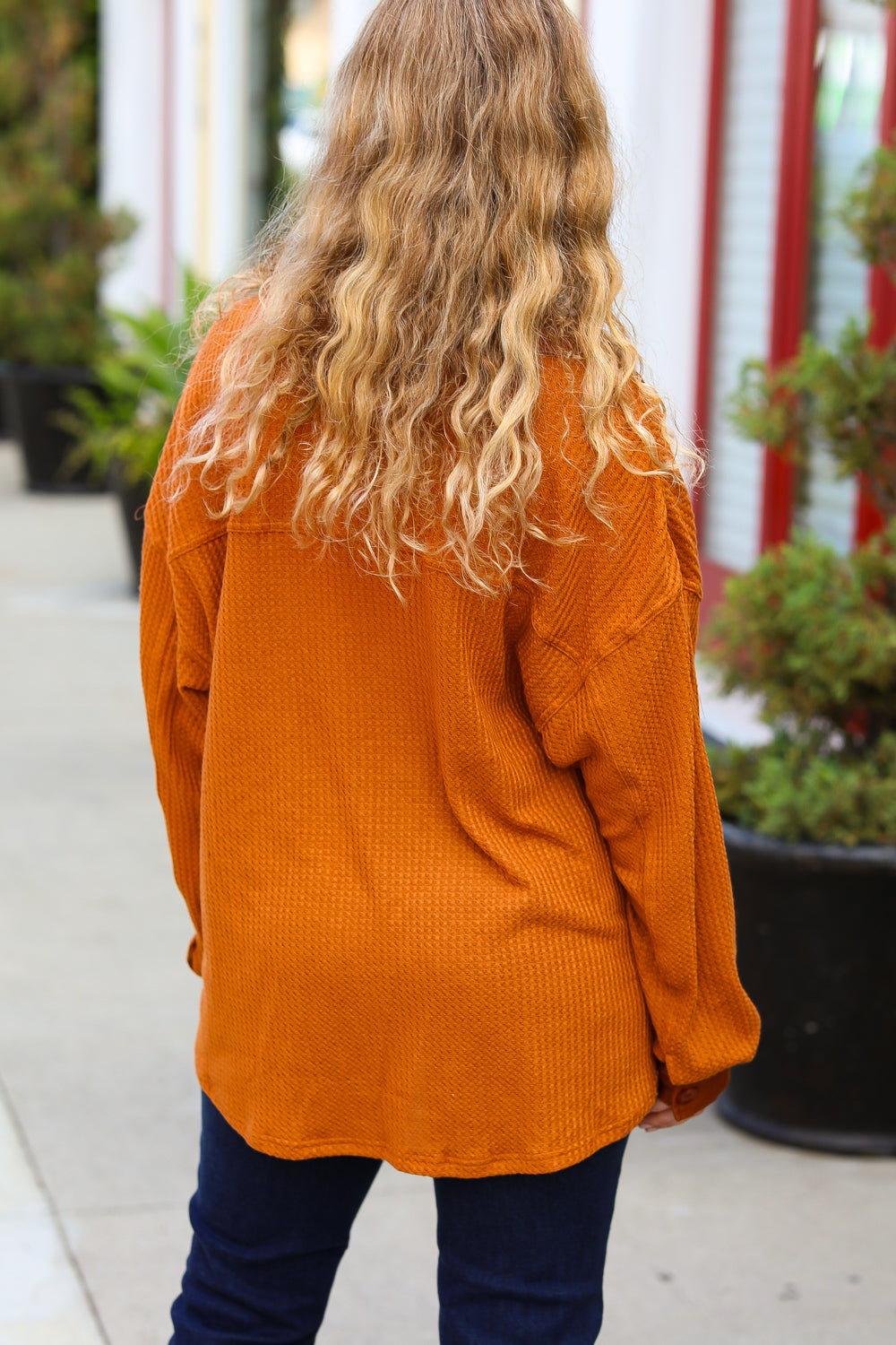 Rust Waffle Button Down Oversized Shacket (Open Pack)