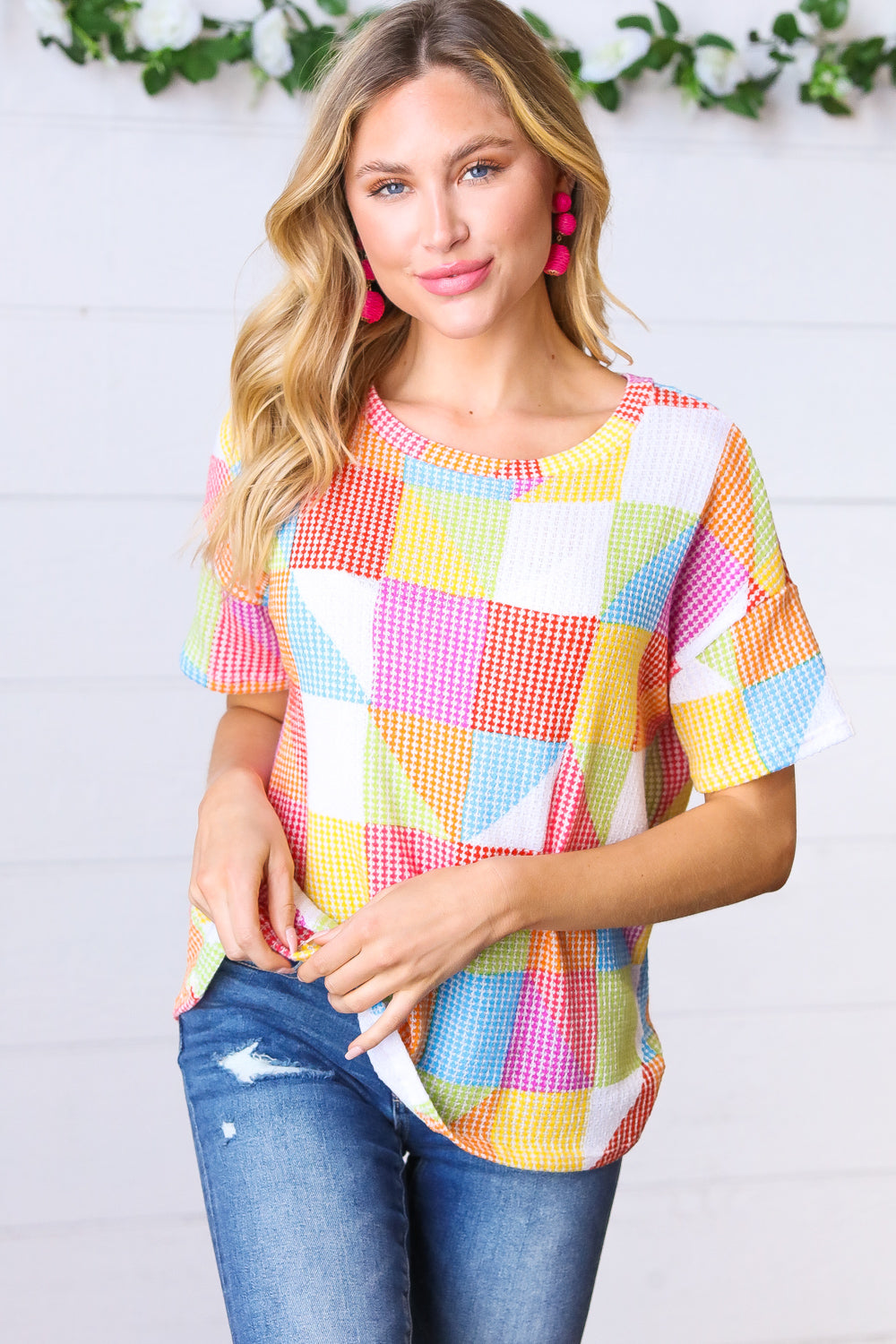 Multicolor Geometric Textured Knit Top (Open Pack)