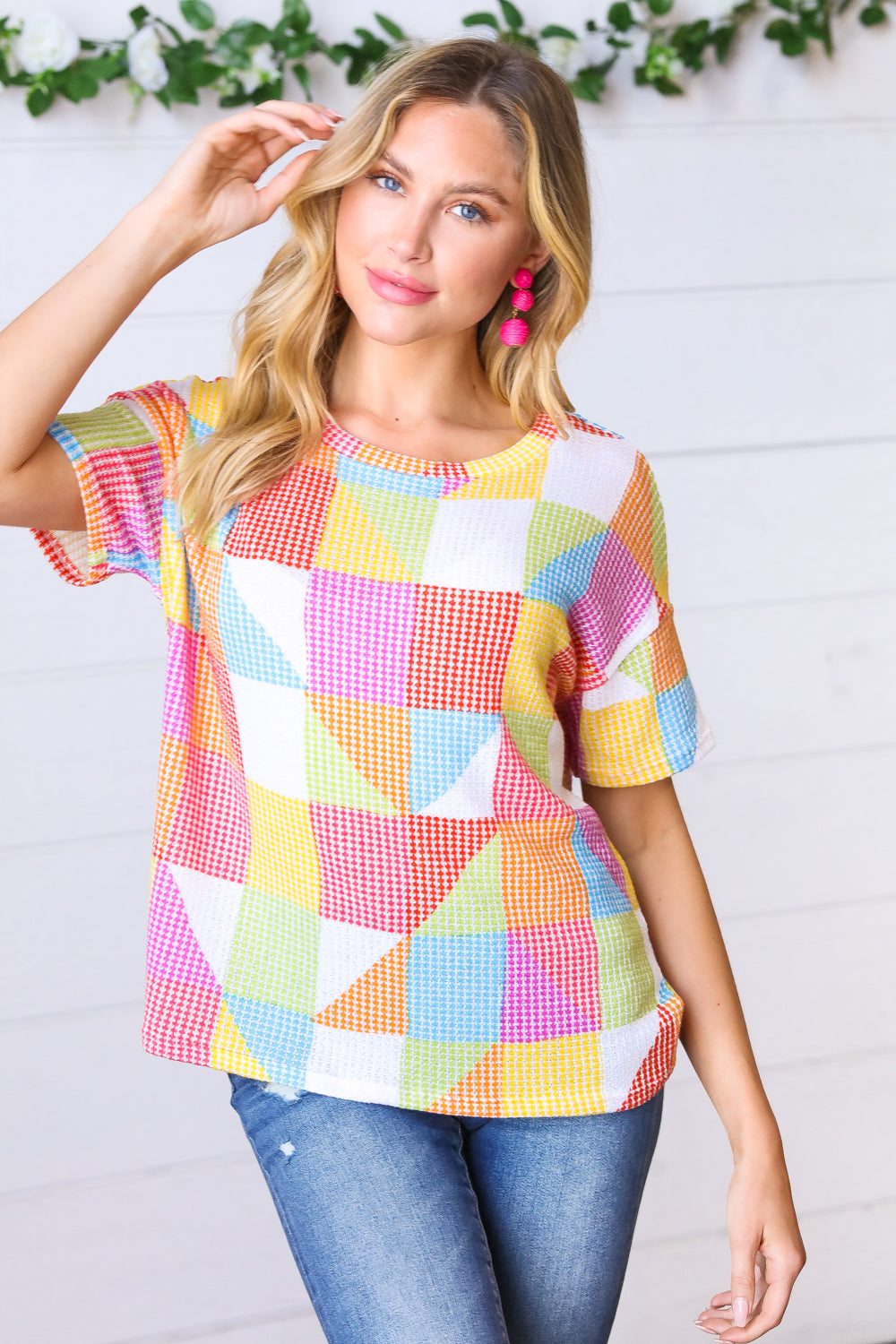 Multicolor Geometric Textured Knit Top (Open Pack)