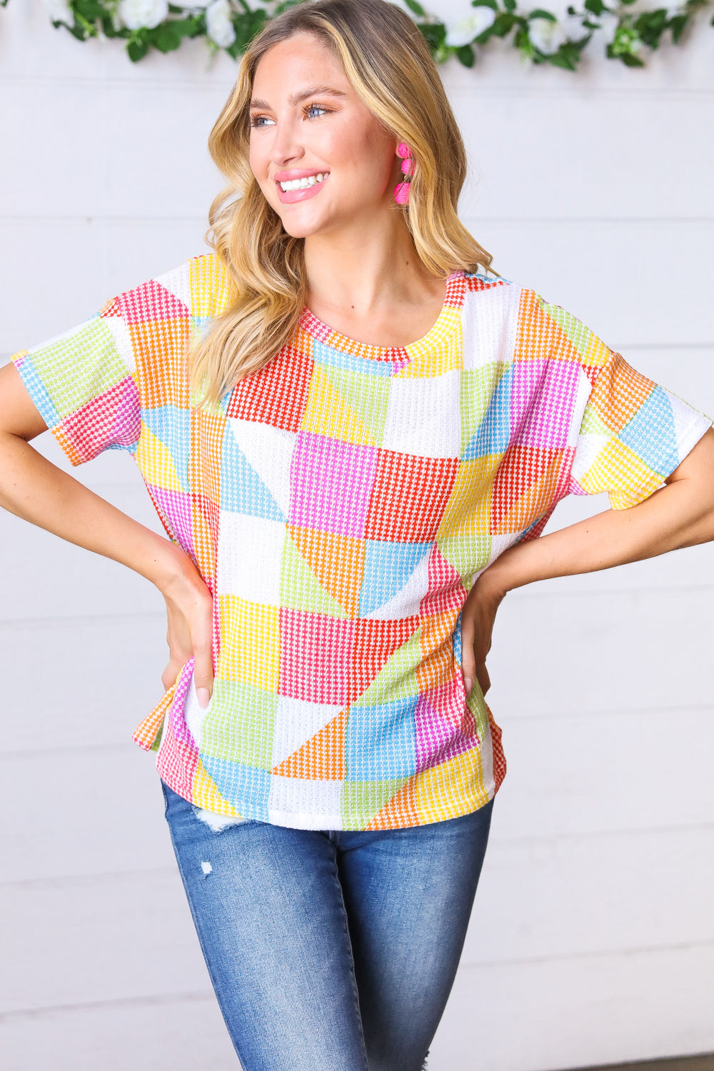 Multicolor Geometric Textured Knit Top (Open Pack)