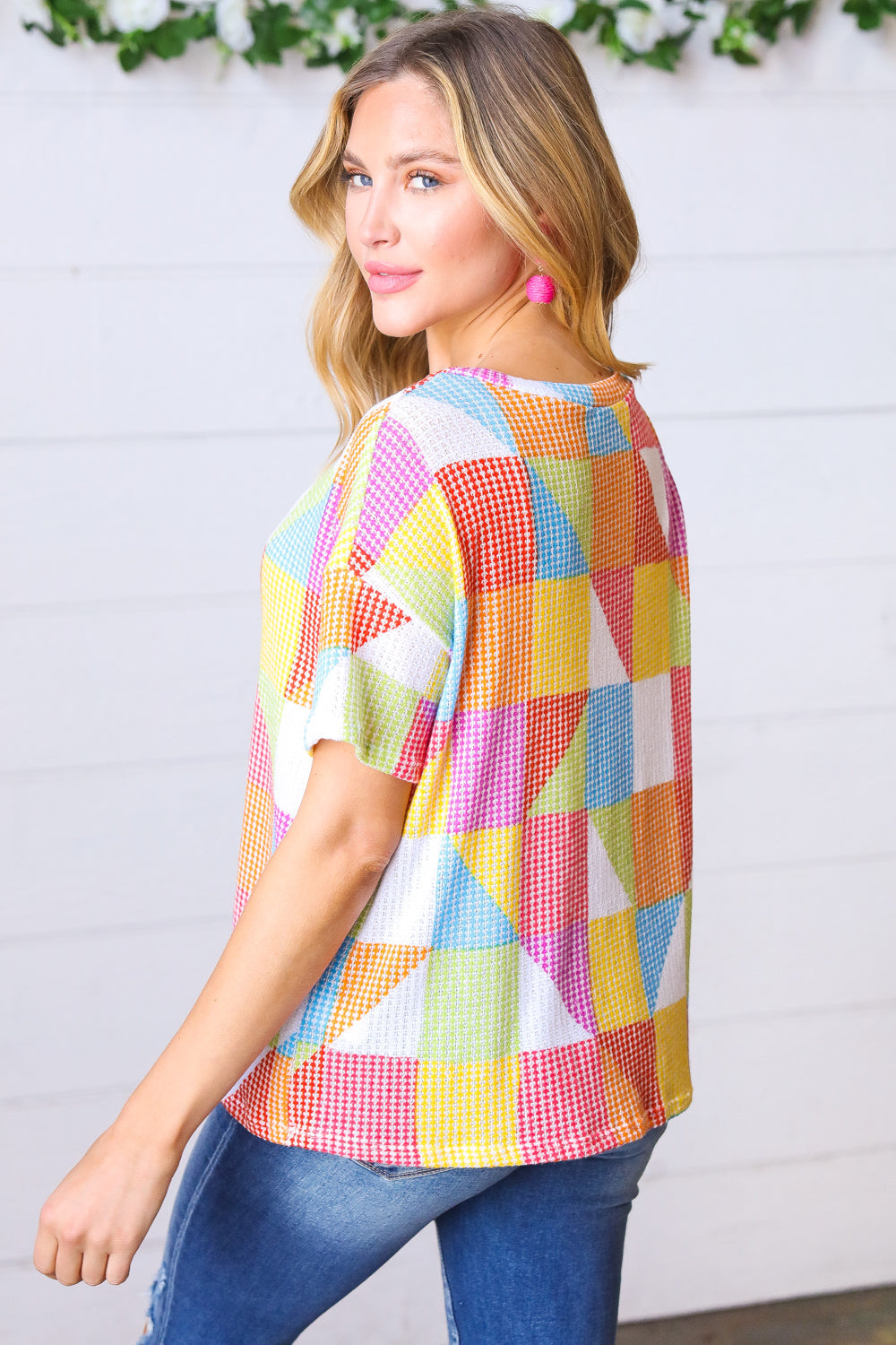 Multicolor Geometric Textured Knit Top (Open Pack)