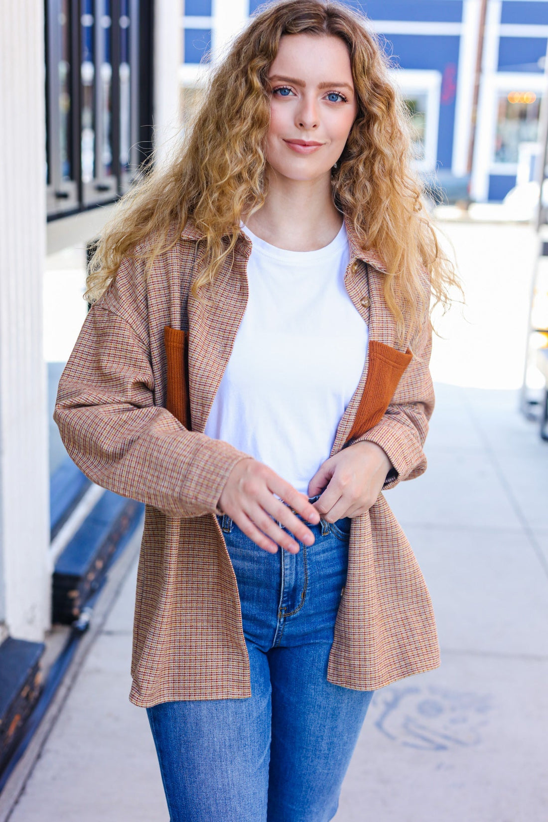 Start You Day Rust Flannel Plaid Oversized Shacket (Open Pack)
