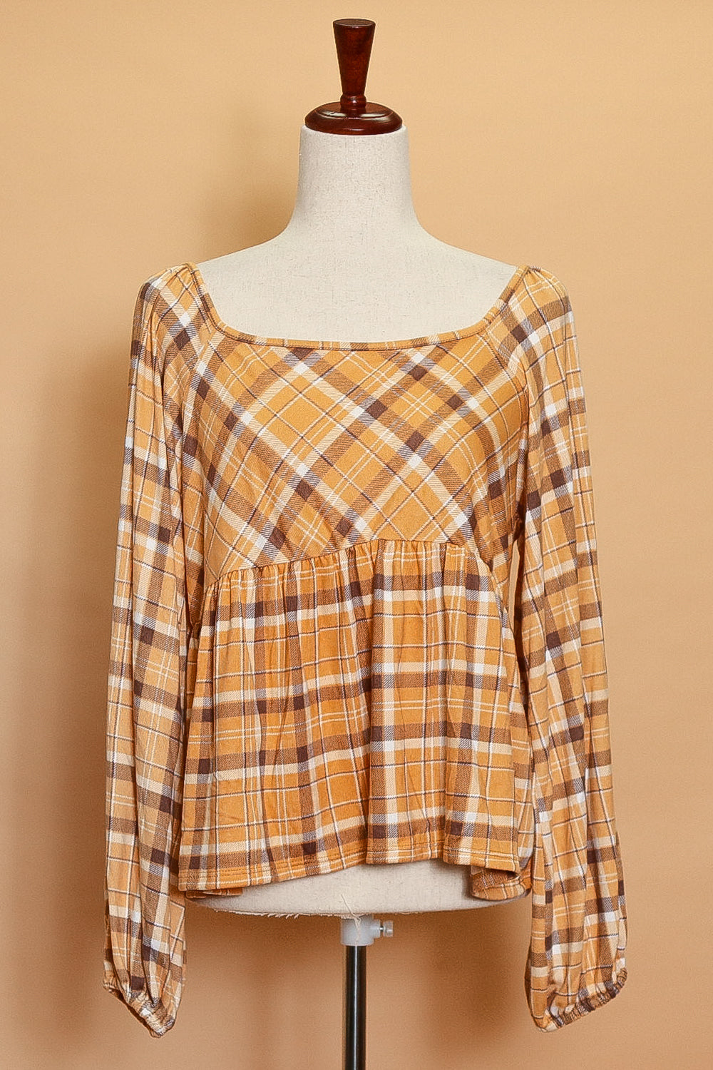 Plus Pumpkin Plaid Peasant Blouse