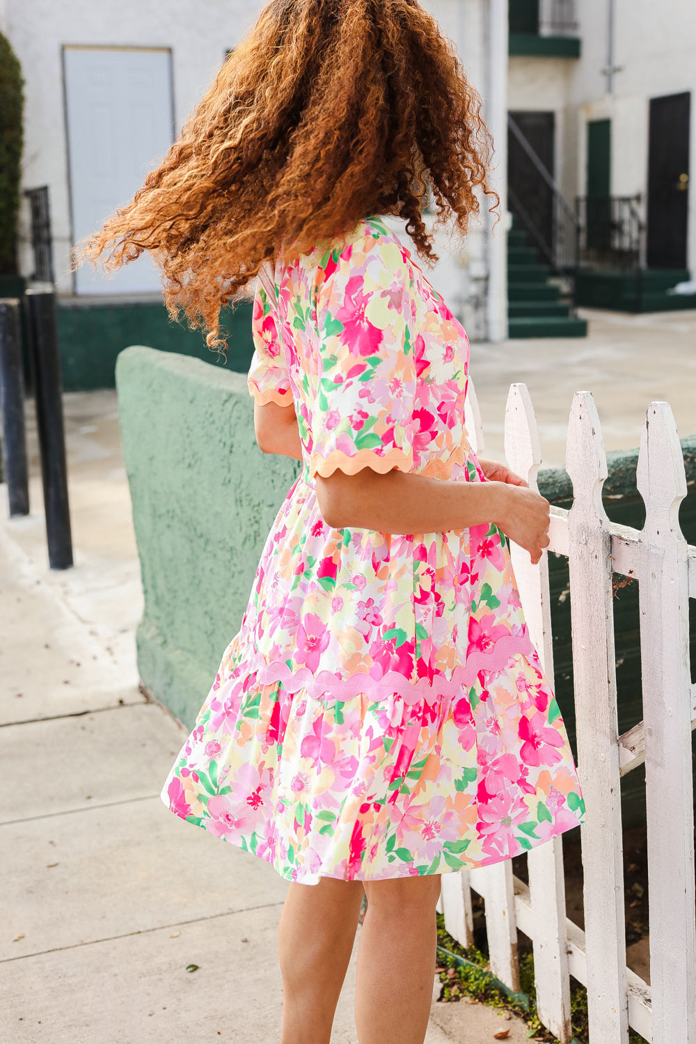 Beautiful You Rose Floral Print Ric Rack Trim Babydoll Dress (Open Pack)