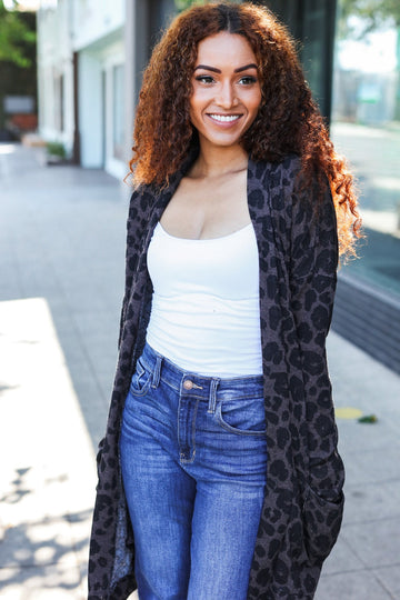 Mocha Animal Pocketed Cardigan