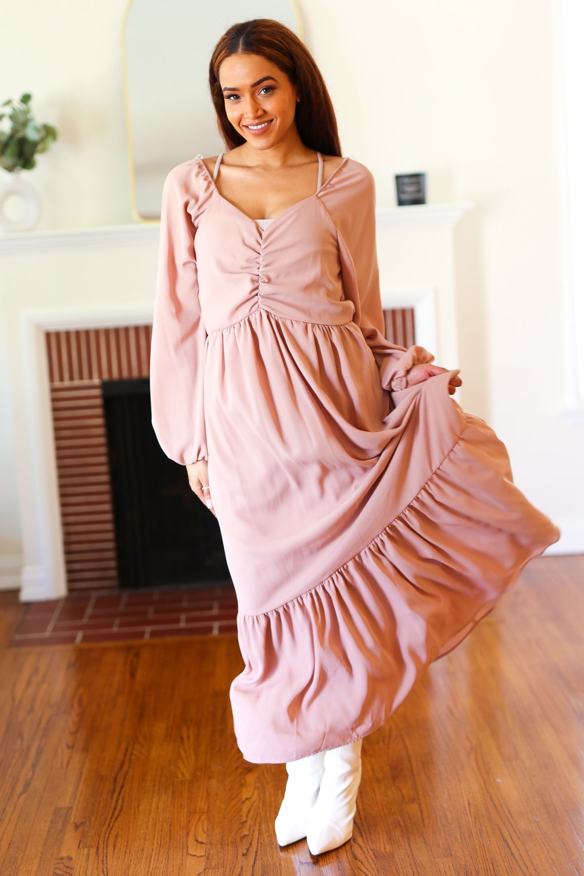 Off Mauve Woven Maxi Dress