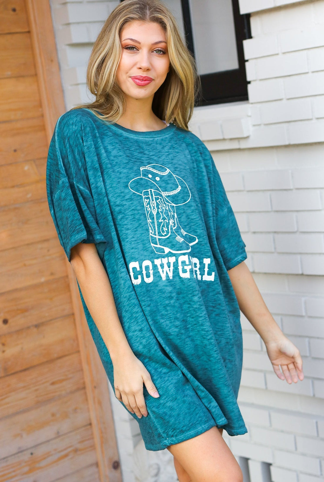 Emerald Cotton Blend COWGIRL Graphic Long Tee (Open Pack)