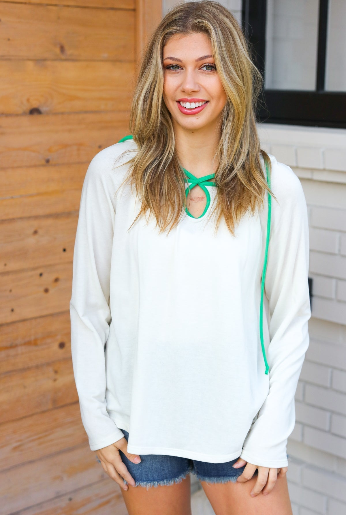 Feeling It Kelly Green Clover Cut Out Terry Hoodie (Open Pack)