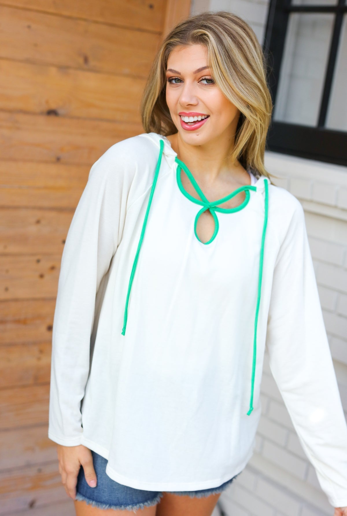 Feeling It Kelly Green Clover Cut Out Terry Hoodie (Open Pack)