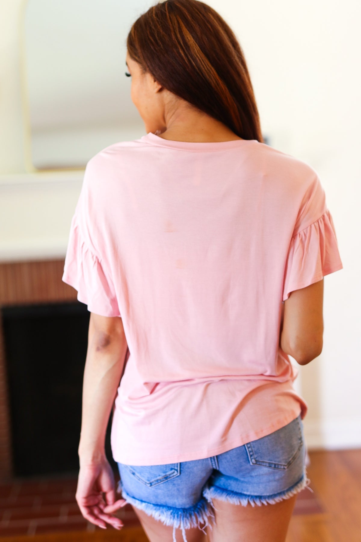 Live For Today Pink Floral Smiley Face Flutter Sleeve Tee (Open Pack)