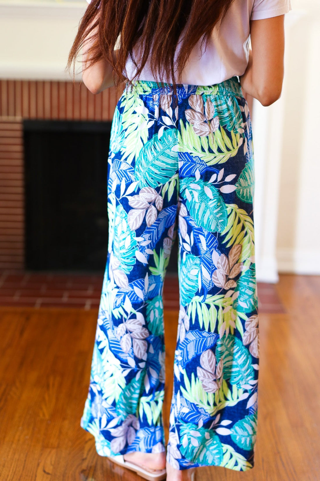Tropical Boho Smocked Waist Side Slit Palazzo Pants (Open Pack)
