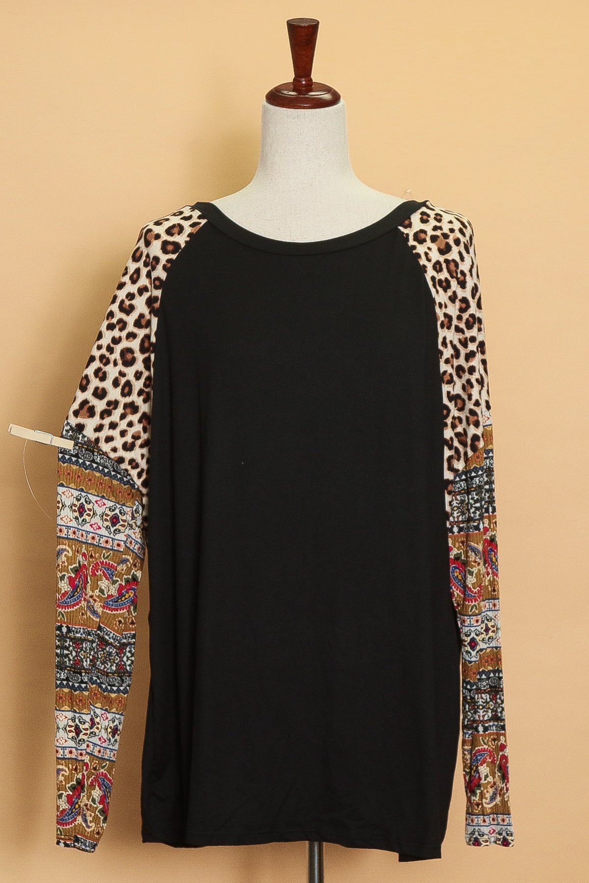 Black Animal Paisley Sleeve Top
