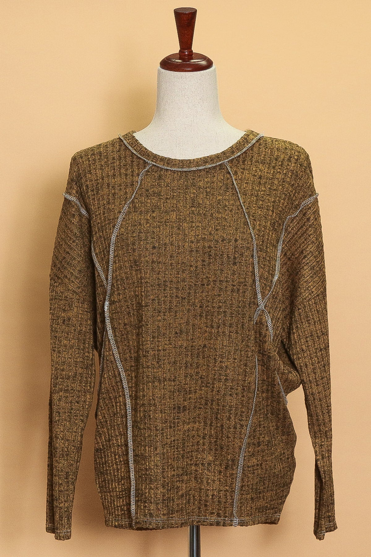 Mustard Ribbed Exposed Seam Long Sleeve