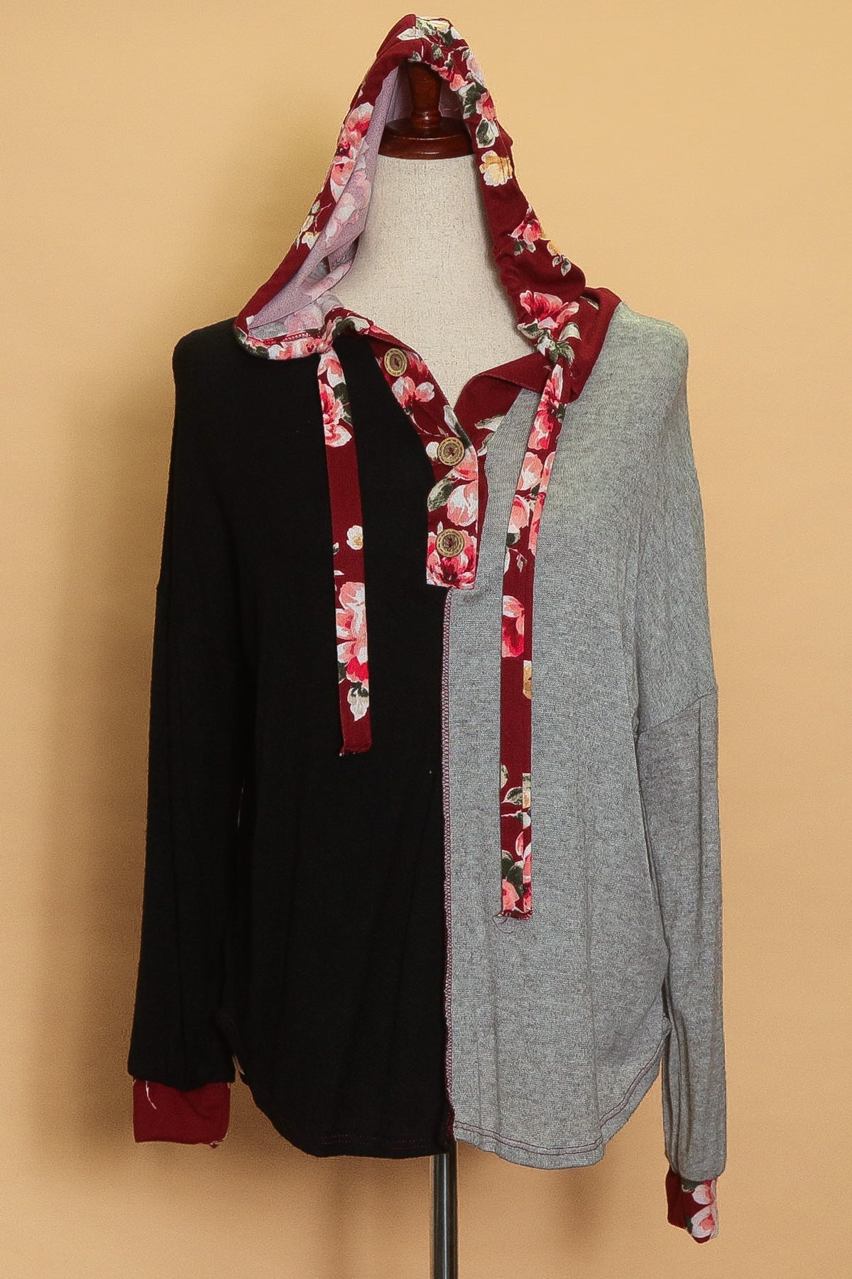 Black/Grey Floral Trim Hoodie