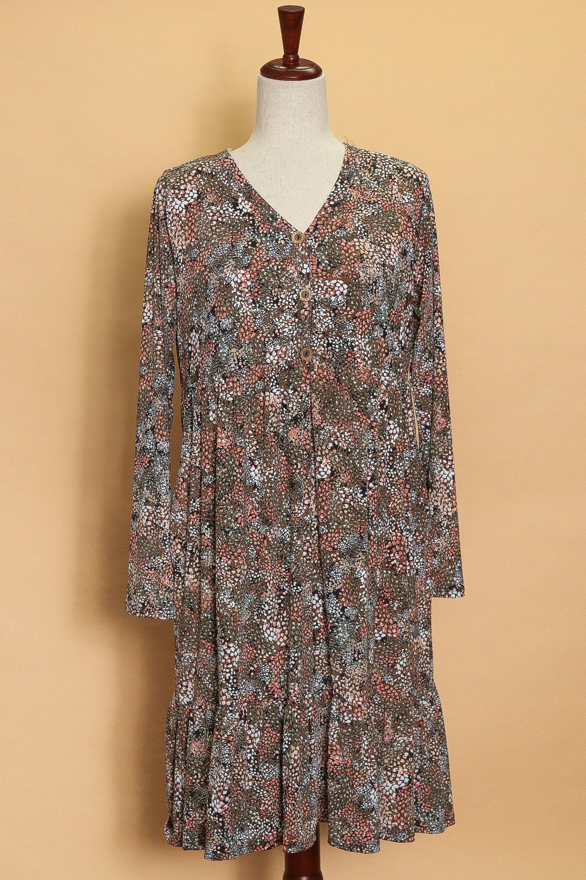 Fall Scatter Floral Button Detail Dress